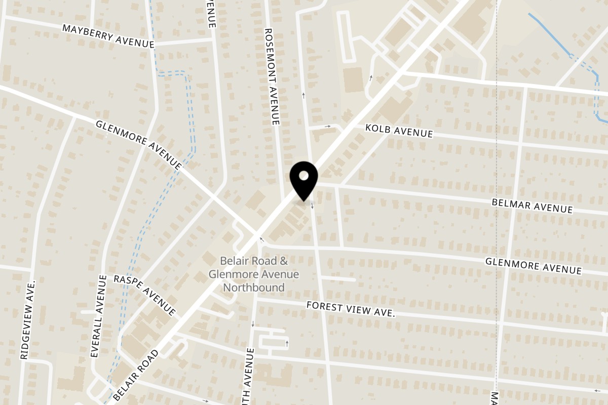 Map showing the location of Lindo Caribbean kitchen on 6329 Belair Rd in Baltimore